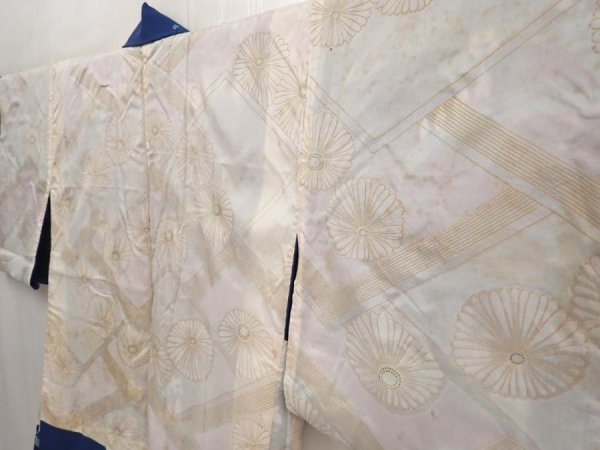 Photo7: 6626T03z410 Vintage Japanese Kimono Silk HAORI Flower Dark blue (7)