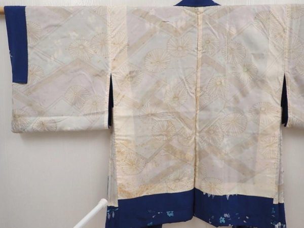 Photo8: 6626T03z410 Vintage Japanese Kimono Silk HAORI Flower Dark blue (8)