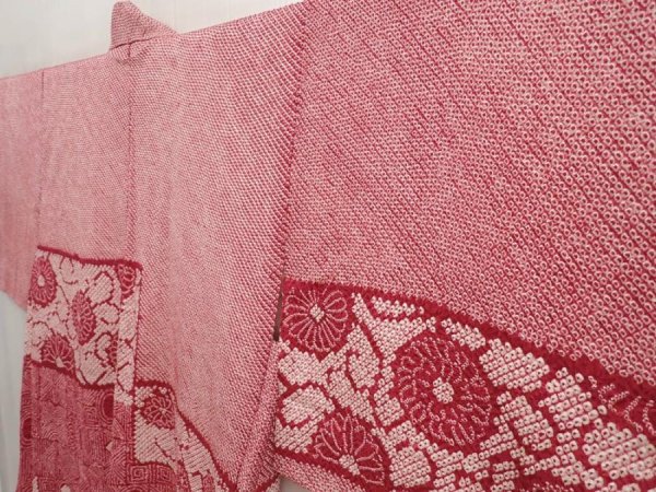 Photo2: 6626T04z580 Vintage Japanese Kimono Silk SHIBORI HAORI Dull red (2)