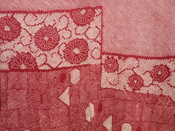 Photo3: 6626T04z580 Vintage Japanese Kimono Silk SHIBORI HAORI Dull red (3)