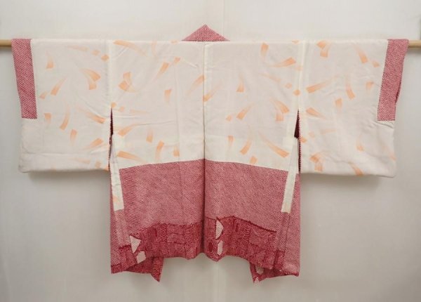 Photo6: 6626T04z580 Vintage Japanese Kimono Silk SHIBORI HAORI Dull red (6)