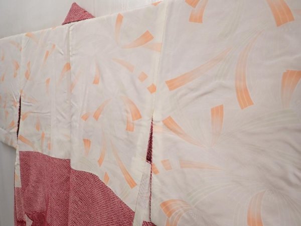 Photo7: 6626T04z580 Vintage Japanese Kimono Silk SHIBORI HAORI Dull red (7)