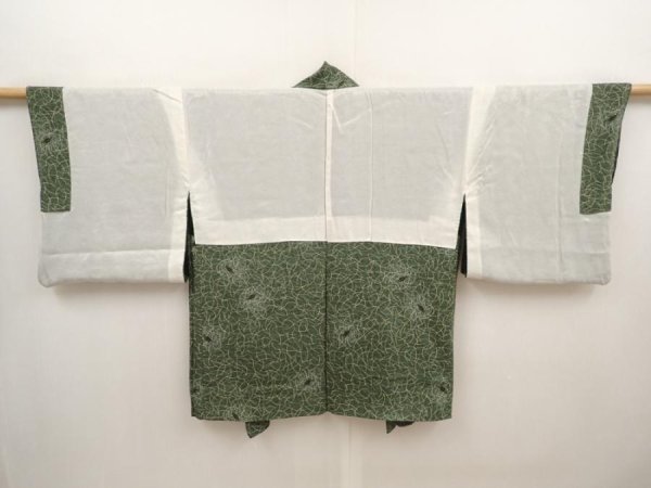 Photo6: 6626T05z400 Vintage Japanese Kimono Silk HAORI Leaf Grass green (6)