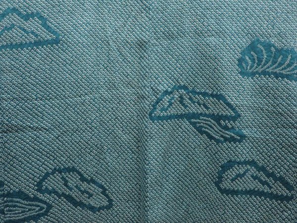 Photo3: 6626T06z520 Vintage Japanese Kimono Silk SHIBORI HAORI  Deep cyan (3)