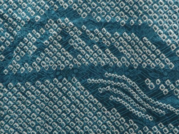Photo4: 6626T06z520 Vintage Japanese Kimono Silk SHIBORI HAORI  Deep cyan (4)