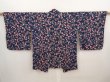 Photo1: 6626T07z340 Vintage Japanese Kimono Silk HAORI  Navy (1)