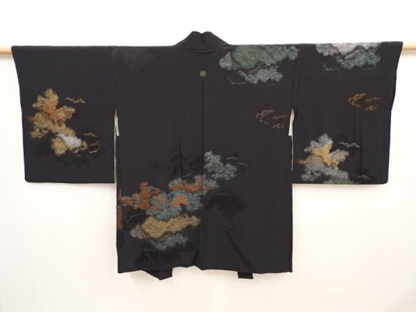 Photo1: 6626T08z500 Vintage Japanese Kimono Silk HAORI Cloud Black (1)