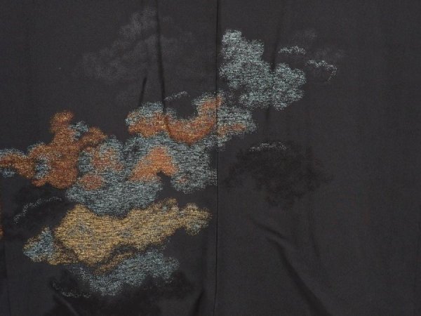 Photo3: 6626T08z500 Vintage Japanese Kimono Silk HAORI Cloud Black (3)