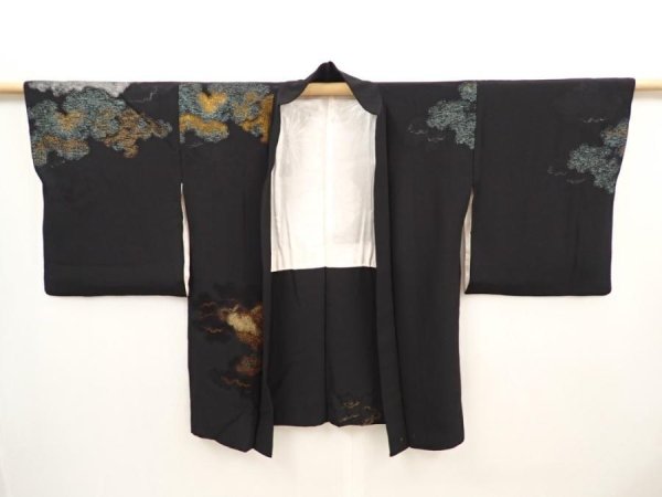 Photo6: 6626T08z500 Vintage Japanese Kimono Silk HAORI Cloud Black (6)