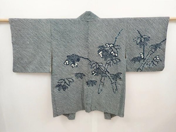 Photo1: 6626T09z440 Vintage Japanese Kimono Silk SHIBORI HAORI  Dark cyan (1)