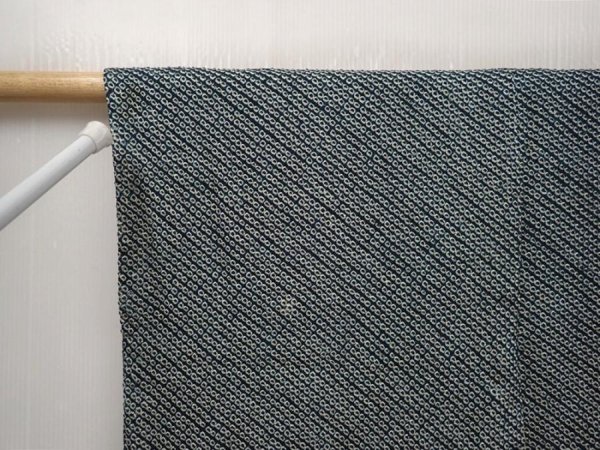 Photo5: 6626T09z440 Vintage Japanese Kimono Silk SHIBORI HAORI  Dark cyan (5)