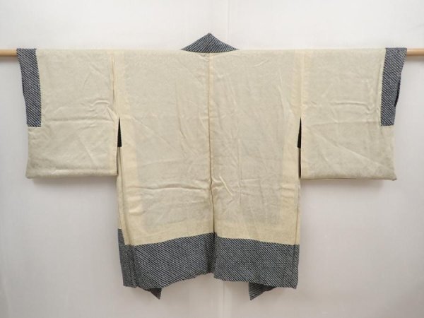 Photo7: 6626T09z440 Vintage Japanese Kimono Silk SHIBORI HAORI  Dark cyan (7)