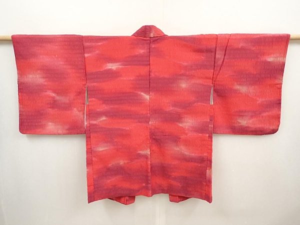 Photo1: 6626T10z530 Vintage Japanese Kimono Silk HAORI  Red-Pink (1)