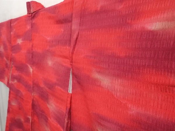Photo2: 6626T10z530 Vintage Japanese Kimono Silk HAORI  Red-Pink (2)