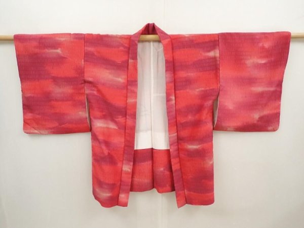 Photo5: 6626T10z530 Vintage Japanese Kimono Silk HAORI  Red-Pink (5)