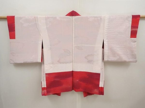 Photo6: 6626T10z530 Vintage Japanese Kimono Silk HAORI  Red-Pink (6)