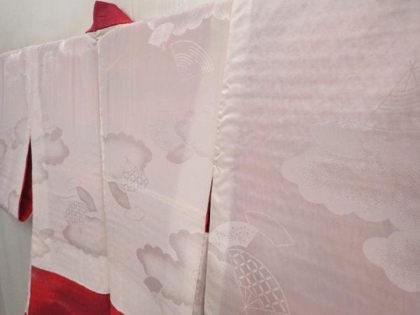 Photo7: 6626T10z530 Vintage Japanese Kimono Silk HAORI  Red-Pink (7)