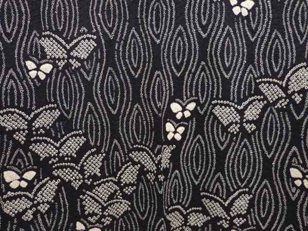 Photo3: 6626T11z460 Vintage Japanese Kimono Silk SHIBORI HAORI Butterfly Black (3)