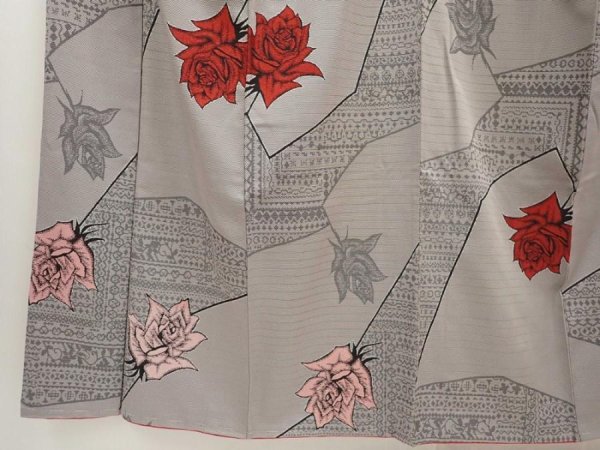 Photo4: 6626T12z870 Vintage Japanese Kimono Silk OMESHI Rose Gray (4)