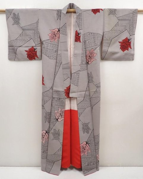 Photo8: 6626T12z870 Vintage Japanese Kimono Silk OMESHI Rose Gray (8)