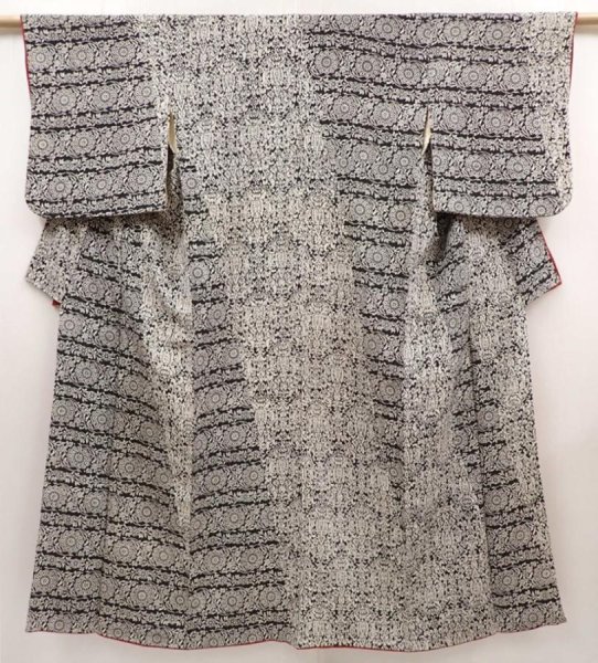 Photo1: 6626T13z940 Vintage Japanese Kimono Silk KOMON Flower Black (1)