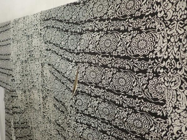 Photo2: 6626T13z940 Vintage Japanese Kimono Silk KOMON Flower Black (2)