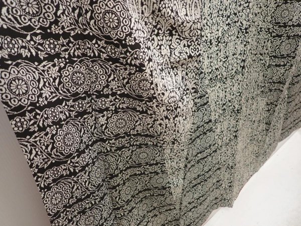 Photo3: 6626T13z940 Vintage Japanese Kimono Silk KOMON Flower Black (3)