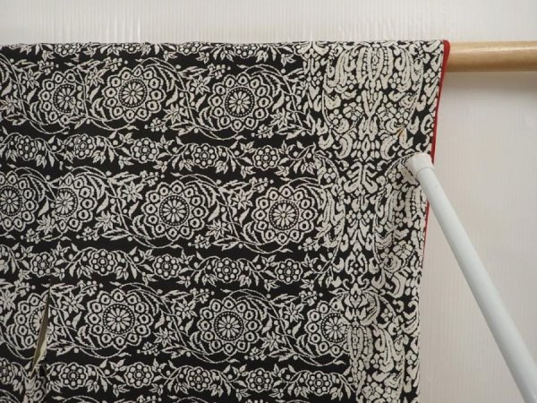 Photo7: 6626T13z940 Vintage Japanese Kimono Silk KOMON Flower Black (7)