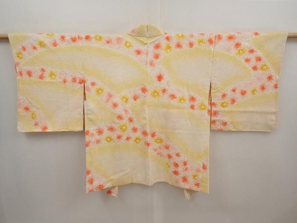 Photo1: 6629T01z510 Vintage Japanese Kimono Silk SHIBORI HAORI  Straw yellow (1)