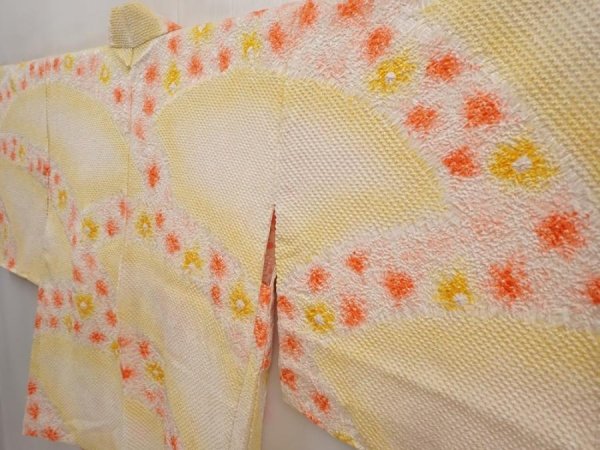 Photo2: 6629T01z510 Vintage Japanese Kimono Silk SHIBORI HAORI  Straw yellow (2)