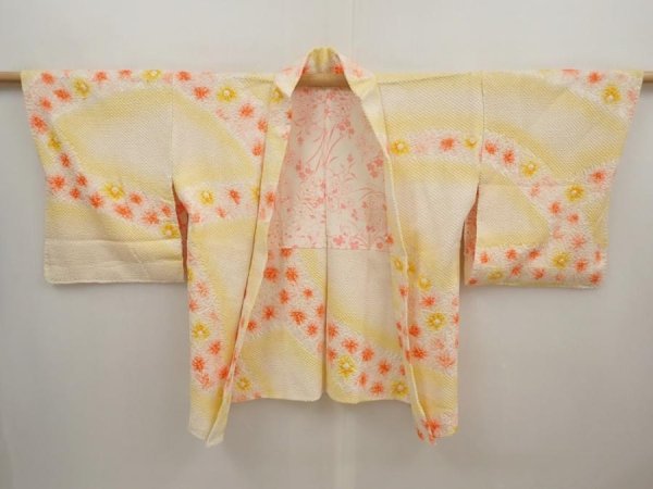 Photo5: 6629T01z510 Vintage Japanese Kimono Silk SHIBORI HAORI  Straw yellow (5)