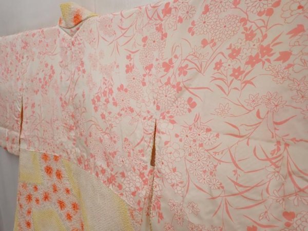 Photo7: 6629T01z510 Vintage Japanese Kimono Silk SHIBORI HAORI  Straw yellow (7)