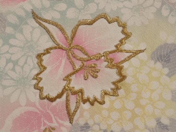 Photo4: 6629T02z610 Vintage Japanese Kimono Silk HAORI Flowers Off-white (4)