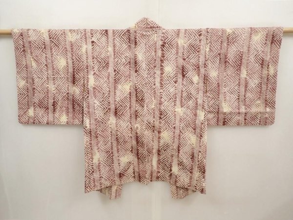 Photo1: 6629T03z480 Vintage Japanese Kimono Silk SHIBORI HAORI  Grape-Brown (1)