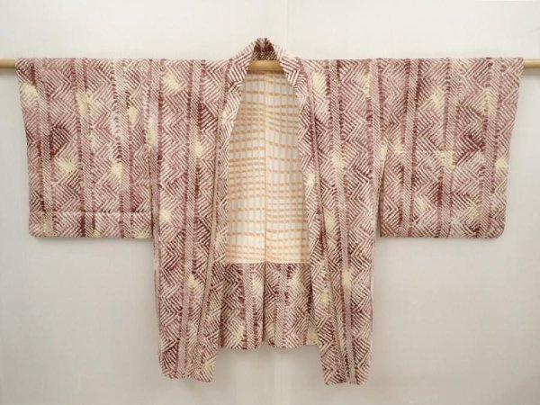 Photo5: 6629T03z480 Vintage Japanese Kimono Silk SHIBORI HAORI  Grape-Brown (5)