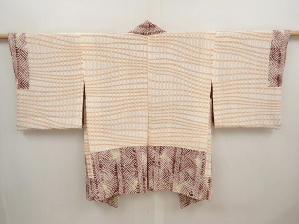 Photo6: 6629T03z480 Vintage Japanese Kimono Silk SHIBORI HAORI  Grape-Brown (6)