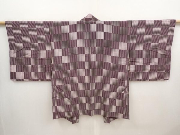 Photo1: 6629T04z570 Vintage Japanese Kimono Silk HAORI  Dark grape (1)