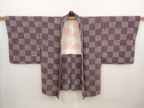 Photo5: 6629T04z570 Vintage Japanese Kimono Silk HAORI  Dark grape (5)