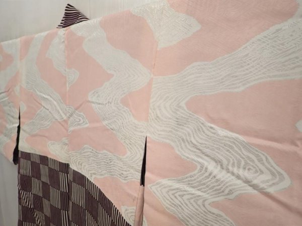 Photo7: 6629T04z570 Vintage Japanese Kimono Silk HAORI  Dark grape (7)
