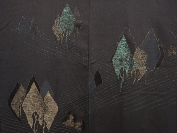 Photo3: 6629T05z560 Vintage Japanese Kimono Silk HAORI Trees Black (3)
