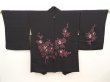 Photo1: 6629T07z550 Vintage Japanese Kimono Silk HAORI Flower Black (1)