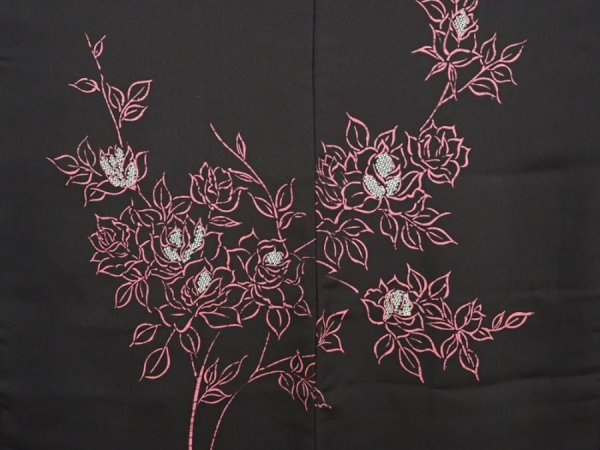 Photo3: 6629T07z550 Vintage Japanese Kimono Silk HAORI Flower Black (3)