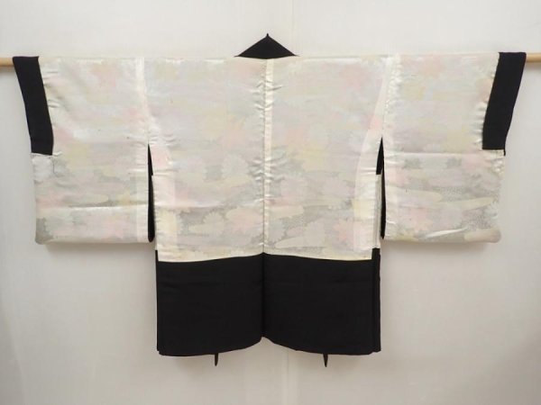 Photo7: 6629T07z550 Vintage Japanese Kimono Silk HAORI Flower Black (7)