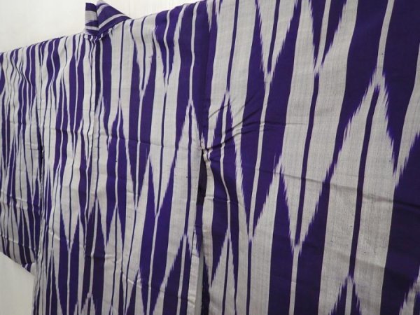 Photo2: 6629T08z400 Antique Japanese Kimono Silk HAORI Yagasuri Dark lavender blue (2)