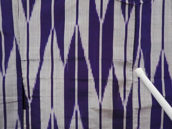 Photo5: 6629T08z400 Antique Japanese Kimono Silk HAORI Yagasuri Dark lavender blue (5)