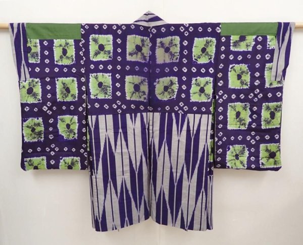 Photo7: 6629T08z400 Antique Japanese Kimono Silk HAORI Yagasuri Dark lavender blue (7)