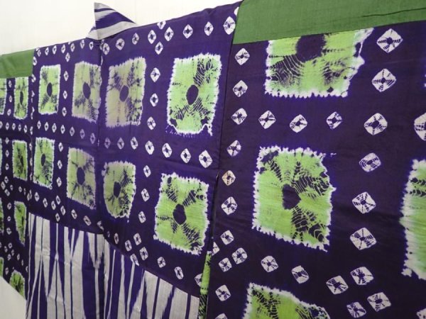 Photo8: 6629T08z400 Antique Japanese Kimono Silk HAORI Yagasuri Dark lavender blue (8)