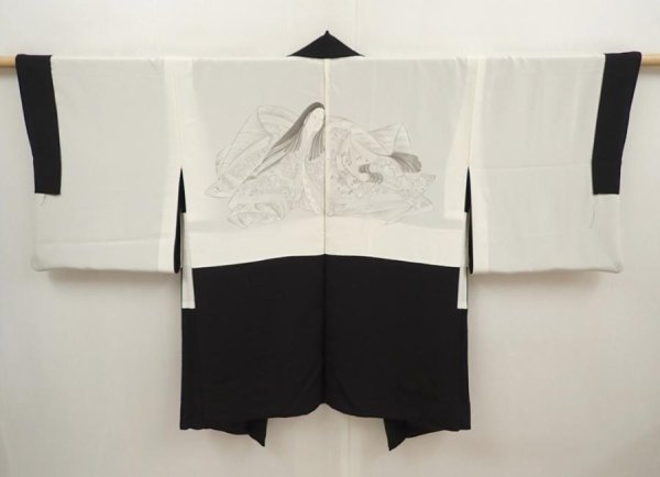 Photo1: 6629T09z620 Vintage Japanese Kimono Silk HAORI Gion matsuri Black (1)