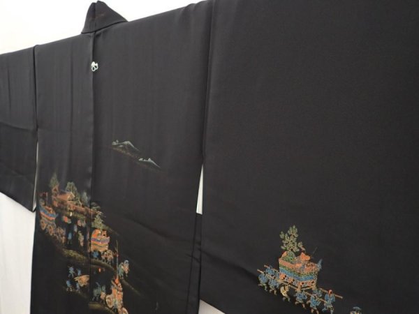 Photo3: 6629T09z620 Vintage Japanese Kimono Silk HAORI Gion matsuri Black (3)