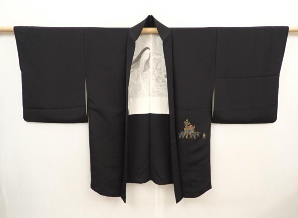 Photo7: 6629T09z620 Vintage Japanese Kimono Silk HAORI Gion matsuri Black (7)
